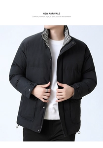 Detail der Herren-Winterpufferjacke mit Hahnentritt-Kragenfutter und Stoffstruktur
