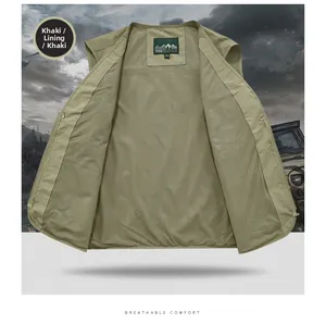 Dettaglio del gilet outdoor kaki con fodera in rete traspirante e cerniera in metallo