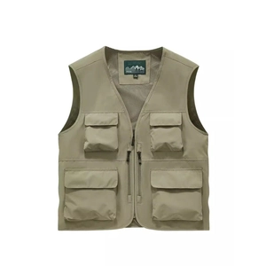 Men's Multi-Pocket Outdoor Cargo Vest Lightweight Breathable Mesh Fishing Photography Waistcoat Jacket For Hiking Men