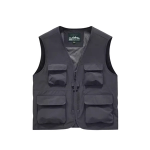 Gilet da fotografia grigio scuro impermeabile con tasche multiple e fodera a rete
