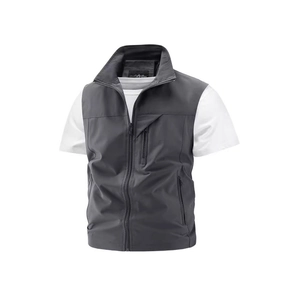 Dunkelgraue Outdoor-Weste für Herren mit atmungsaktivem Mesh und vielen Taschen zum Angeln