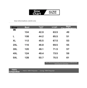 Detailed size chart and fabric specifications for men's solid color casual jacket