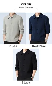 Detailed color display of waffle fabric men's lapel jackets in khaki, navy blue, and black