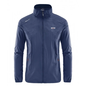Men's navy blue lightweight breathable sun protection jacket with stand collar