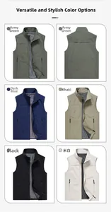 Color options for men's outdoor utility vest featuring multi-pocket design and breathable mesh
