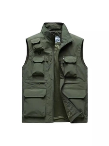 Gilet Casual da Uomo all'aperto con Tasche Multiple Collo in Piedi 100% Nylon Fodera in Rete Traspirante Taglie Forti Utility