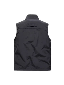 Gilet da pesca nero da uomo in nylon leggero con colletto alla coreana traspirante