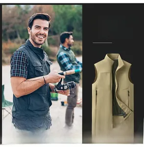 Détail du gilet de pêche multi-poches avec doublure en mesh et fermeture éclair