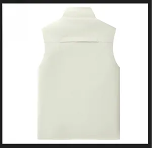 Vue arrière d'un gilet utilitaire beige pour homme avec coutures nettes et col montant