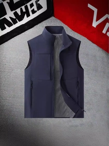 Gilet d'extérieur bleu marine pour hommes avec poches multiples et doublure en maille