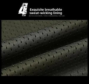 Close-up of dark green 3D breathable mesh fabric for moisture-wicking outdoor vest lining