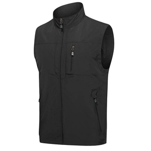 Men's Outdoor Casual Sleeveless Vest Lightweight Multi-Pocket Stand Collar Windproof Breathable Waistcoat Fishing Travel