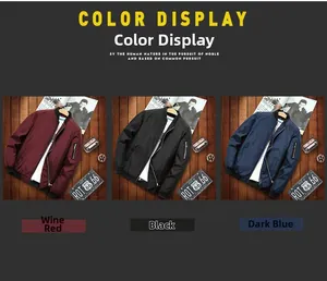 Mens bomber jacket color display in burgundy black and navy with ribbed cuffs