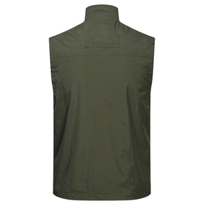 Outdoor tactical men's vest in olive green with high stand collar and ripstop texture