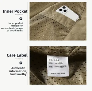 Détail de la doublure en maille respirante et poche intérieure du gilet de pêche