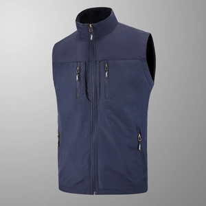 Gilet utilitaire extérieur pour hommes bleu marine avec poches multiples et col montant chic