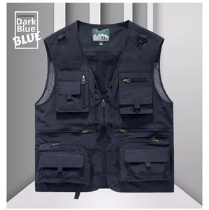 Detail of multi-pocket fishing vest with breathable mesh lining and durable metal zipper
