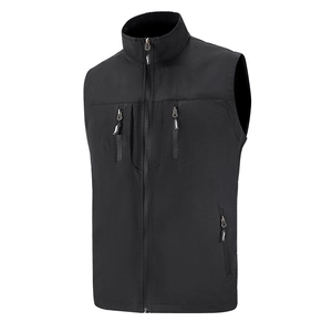 Gilet de plein air noir pour homme avec poches multiples et col montant zippé