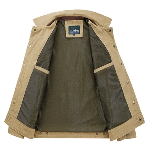Classic khaki men's casual jacket with turn-down collar and breathable mesh lining