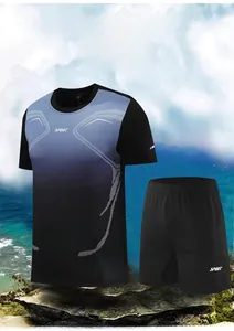 Detail of men's gradient sport set showing breathable fabric and white accent lines