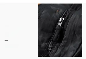 Detail of high-quality metal zipper and quilted fabric on men's thermal winter jacket