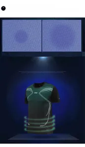 Breathable sports t-shirt detail showing moisture-wicking fabric and quick-dry test result