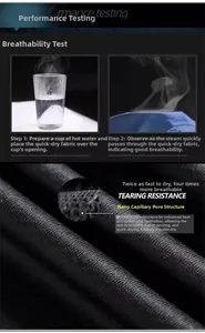 Dettaglio del tessuto sportivo nero con struttura a nanopori per traspirabilità e resistenza