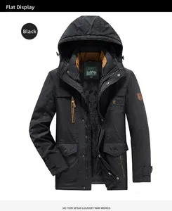 Detail of black winter parka with warm fleece lining and multiple utility pockets