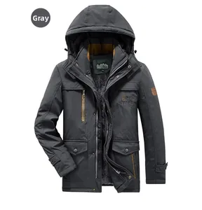 Detail of grey winter jacket showing warm fleece lining and functional pockets