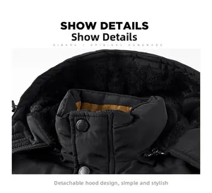 Detailed macro view of black winter parka high collar with plush lining and metal buttons