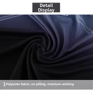 Close-up of breathable purple gradient polyester fabric with moisture-wicking mesh texture