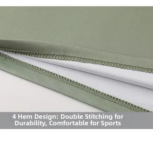 Dettaglio dell'orlo della maglia sportiva verde-grigio con cucitura doppia e rete traspirante