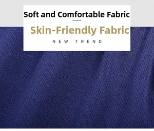 Close-up of breathable navy knit mesh fabric with soft skin-friendly texture for sportswear