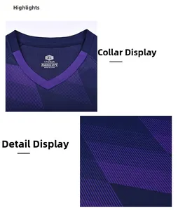 Detailed close-up of V-neck collar and breathable stripe fabric of this soccer jersey