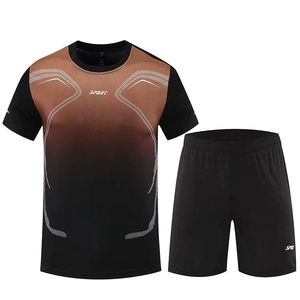 Men's summer gradient short sleeve t-shirt and shorts sports set with printed sport logo