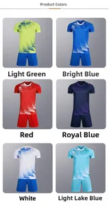 Selection of breathable soccer jersey sets in six vibrant colors with gradient patterns