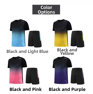 Men's sports set showing color options in black-blue, black-yellow, black-pink and black-purple