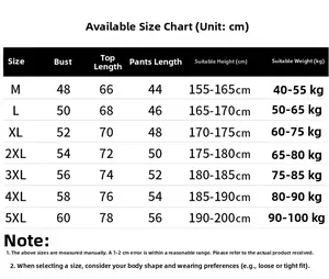 Size guide table for men's summer quick-dry sportswear set ranging from M to 5XL sizes