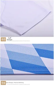 Close-up of football jersey sleeve and hem stitching with blue geometric pattern