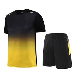 Men Quick Dry Sports Suit Gradient Short Sleeve T-Shirt And Shorts Running Fitness Training Workout Gym Clothes