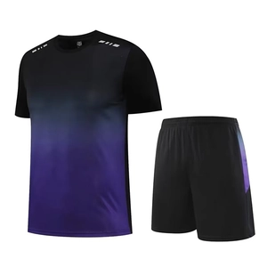 Men's quick-dry sports set with black purple gradient t-shirt and matching shorts
