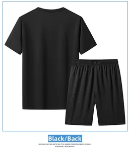 Vue arrière de l'ensemble de sport noir séchage rapide pour hommes avec t-shirt et short