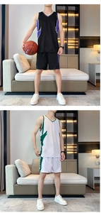 Detail of V-neck basketball jersey sets in quick-dry mesh fabric and geometric patterns