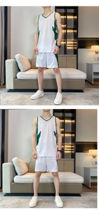 Detailed view of white basketball jersey with green splicing and breathable mesh fabric