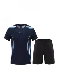 Ensemble t-shirt et short de sport pour hommes à séchage rapide en noir et bleu royal vif