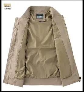 Detail of pilot jacket inner lining with functional pocket and ribbed knit collar
