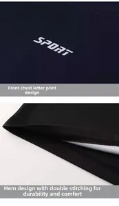 Détail de l'imprimé SPORT et de l'ourlet à double couture sur t-shirt respirant