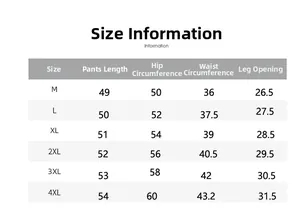 Detailed size chart for men's summer ice silk cargo shorts with precise measurements