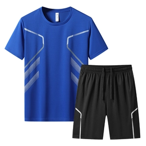 Ensemble de sport bleu pour hommes à séchage rapide avec t-shirt et short noir