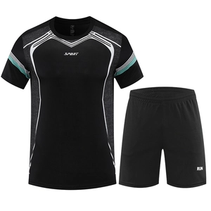 Ensemble de sport noir pour homme, t-shirt et short séchage rapide pour fitness